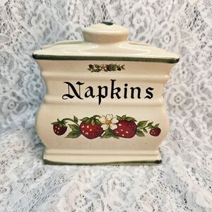 Strawberry Napkin Holder • Unbranded • Pottery • Japan • Vintage